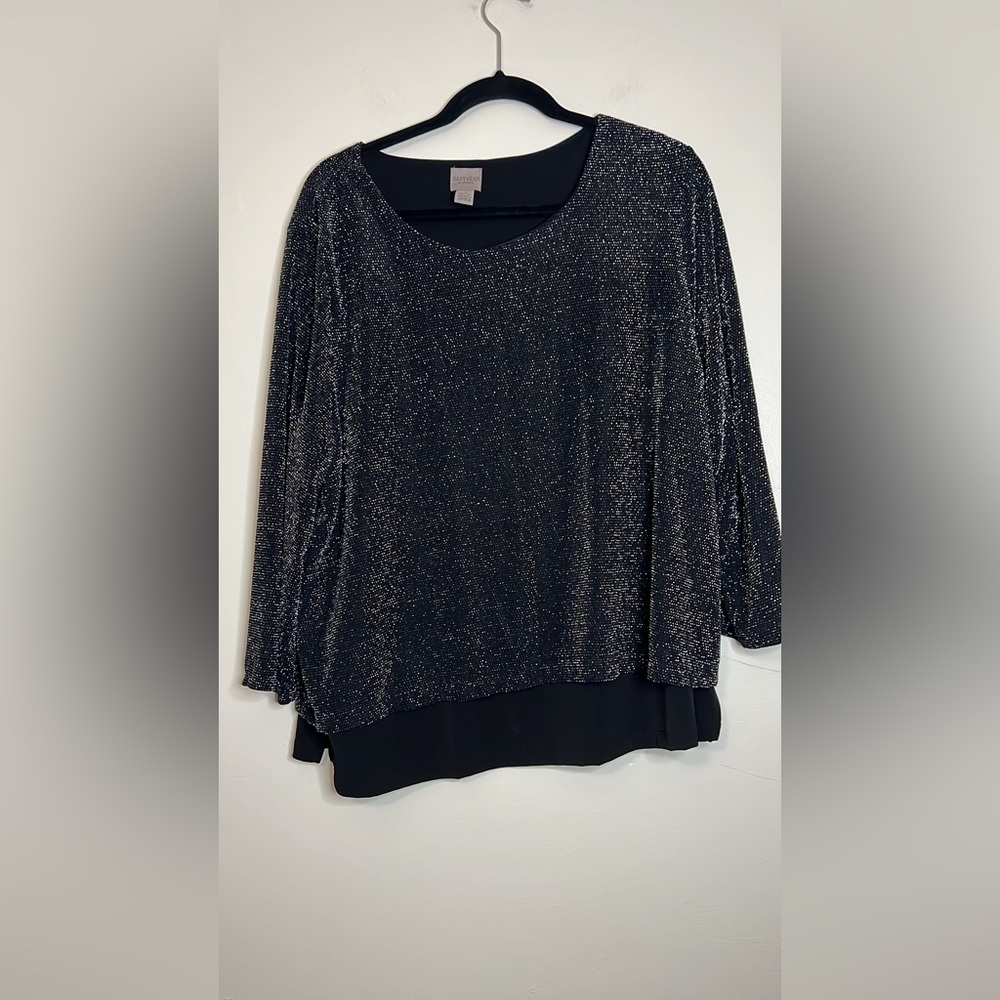 Chico’s EasyWear Black Glittery Layered Top Size‎ 3 (XL)
